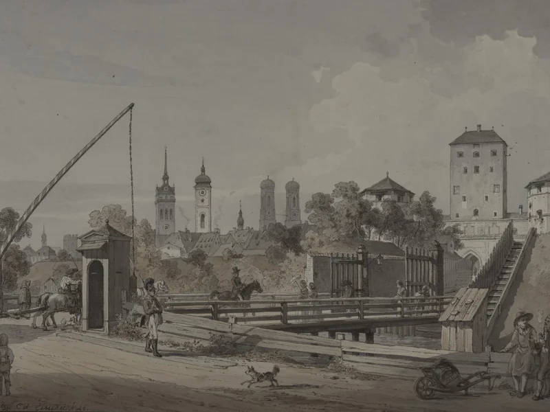 1778-Michel Angelo Quaglio - La barriera antistante la Porta d'Isar - ispirata ad Angelo Quaglio - intorno al 1812